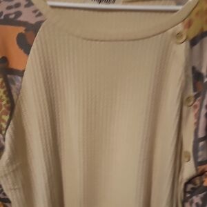 Women's Beige Button-Detail Top
